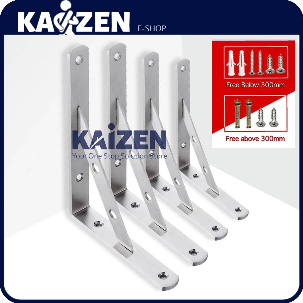 Kaizen Heavy Duty Stainless Steel L-Shaped Wall Shelf Support Bracket  2Pcs/Pack